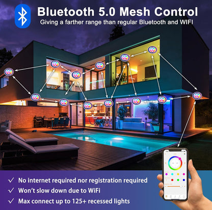 Iluminación empotrable inteligente de 4 pulgadas que cambia de color LED de 12 W, luz de techo empotrada de 1200 lúmenes compatible con Alexa 