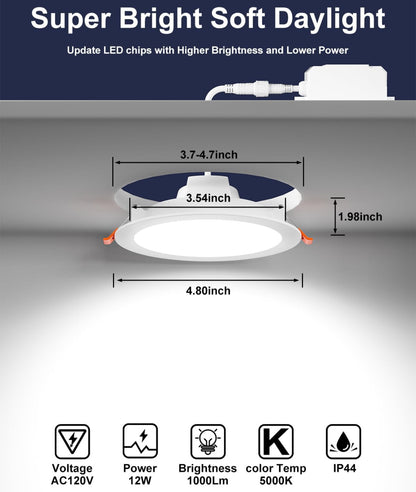 Iluminación empotrable inteligente de 4 pulgadas que cambia de color LED de 12 W, luz de techo empotrada de 1200 lúmenes compatible con Alexa 