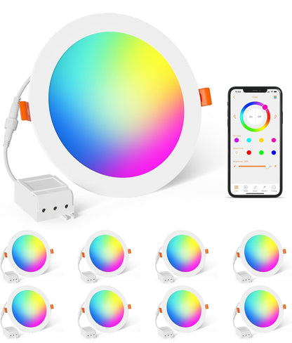 Iluminación empotrable inteligente de 4 pulgadas que cambia de color LED de 12 W, luz de techo empotrada de 1200 lúmenes compatible con Alexa 