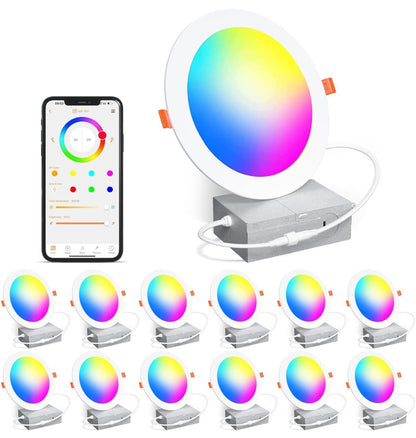 Iluminación empotrable inteligente de 4 pulgadas que cambia de color LED de 12 W, luz de techo empotrada de 1200 lúmenes compatible con Alexa 