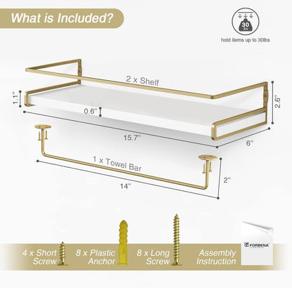 Forbena Estantes flotantes para libros de guardería, estantes de pared de madera natural para dormitorio de niñas y niños 
