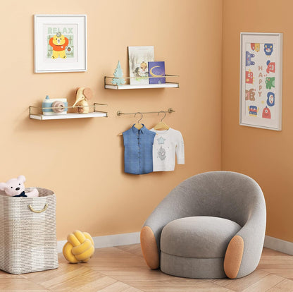 Forbena Estantes flotantes para libros de guardería, estantes de pared de madera natural para dormitorio de niñas y niños 