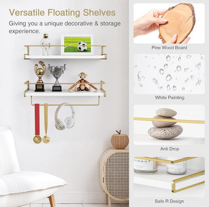 Forbena Estantes flotantes para libros de guardería, estantes de pared de madera natural para dormitorio de niñas y niños 