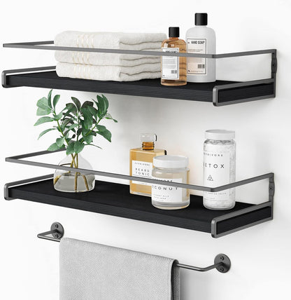 Forbena Estantes flotantes para libros de guardería, estantes de pared de madera natural para dormitorio de niñas y niños 