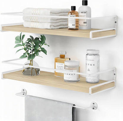 Forbena Estantes flotantes para libros de guardería, estantes de pared de madera natural para dormitorio de niñas y niños 