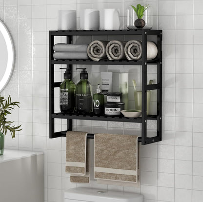 PPN Toallero de baño, estantes de almacenamiento sobre el inodoro con toallero, 100% bambú 
