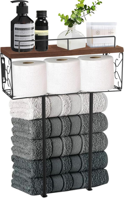 Toalleros para baño de pared con estante de madera 