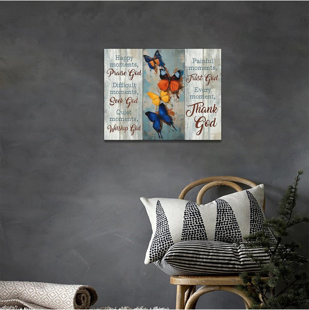 Arte de pared de mariposa cristiana, imágenes de mariposas, decoración de pared, escrituras, lienzo religioso 