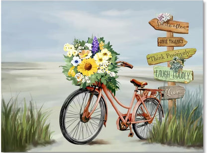 Arte de pared de playa para decoración de baño, imágenes de baño, impresión en lienzo de bicicleta, pintura de paisaje marino 