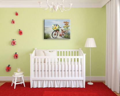 Arte de pared de playa para decoración de baño, imágenes de baño, impresión en lienzo de bicicleta, pintura de paisaje marino 