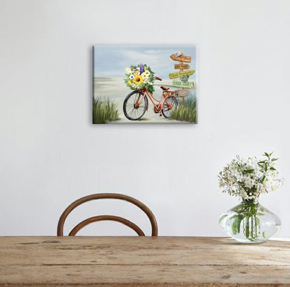 Arte de pared de playa para decoración de baño, imágenes de baño, impresión en lienzo de bicicleta, pintura de paisaje marino 