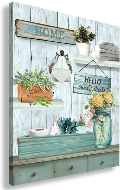 Decoración de baño azul, arte de pared turquesa con tema de mar, decoración de pared de baño 