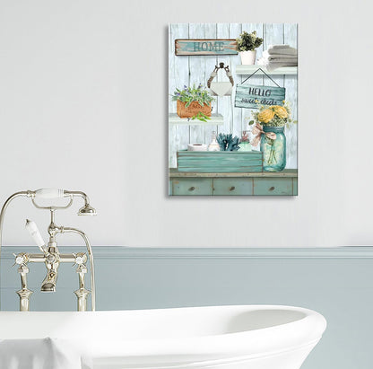 Decoración de baño azul, arte de pared turquesa con tema de mar, decoración de pared de baño 