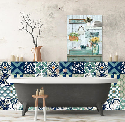 Decoración de baño azul, arte de pared turquesa con tema de mar, decoración de pared de baño 