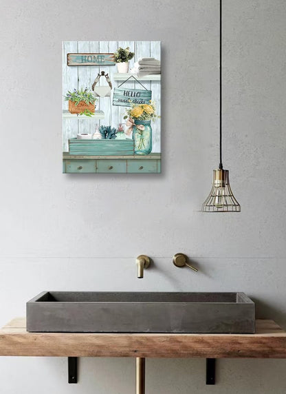 Decoración de baño azul, arte de pared turquesa con tema de mar, decoración de pared de baño 