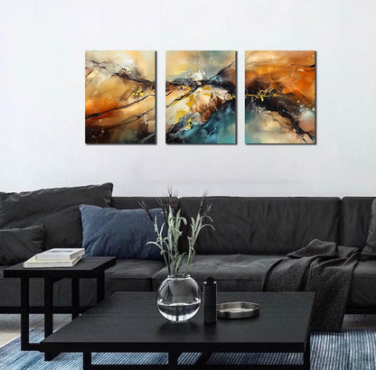 HUBOSKN Lienzo abstracto para pared de sala de estar, cuadros modernos para decoración de pared de oficina, arte de pared de 3 piezas para dormitorio, tamaño 12 x 16 pulgadas 