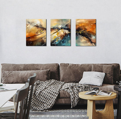 HUBOSKN Lienzo abstracto para pared de sala de estar, cuadros modernos para decoración de pared de oficina, arte de pared de 3 piezas para dormitorio, tamaño 12 x 16 pulgadas 