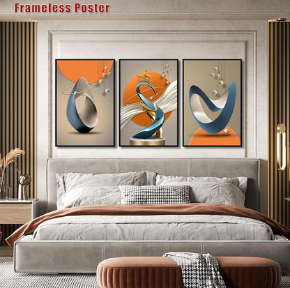 3 piezas de lienzo abstracto moderno arte de pared de ciervos dorados, líneas de lámina de lujo 