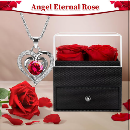 LACCHOUFEE Regalos de rosas para el día de cumpleaños para mujeres, flores preservadas, regalo de 4 rosas para mamá, caja con collar, abuela, esposa, amiga, maestra, enfermera, regalo de aniversario