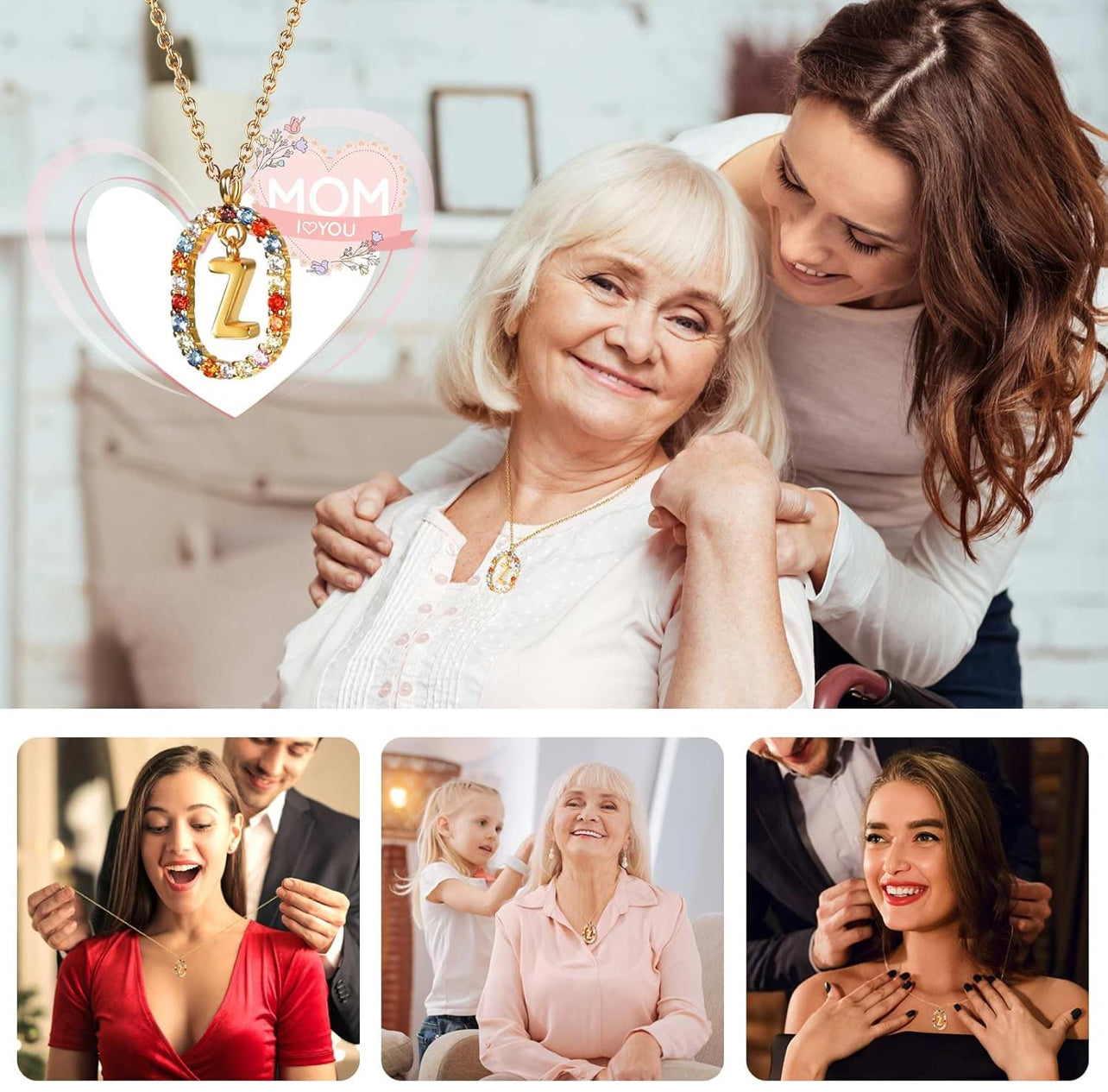 Regalos de cumpleaños para novia – Rosas reales preservadas con collar inicial, regalo significativo de aniversario del día de la madre para ella, esposa, hermana