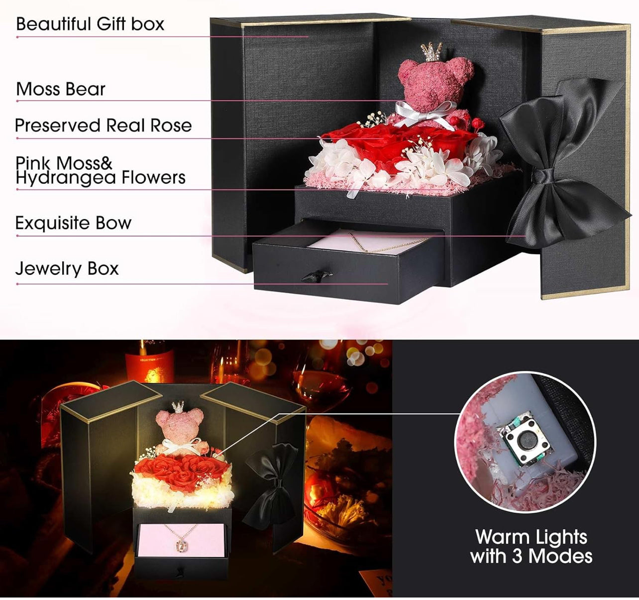 Regalos de cumpleaños para novia – Rosas reales preservadas con collar inicial, regalo significativo de aniversario del día de la madre para ella, esposa, hermana