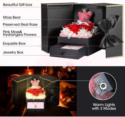 Regalos de cumpleaños para novia – Rosas reales preservadas con collar inicial, regalo significativo de aniversario del día de la madre para ella, esposa, hermana