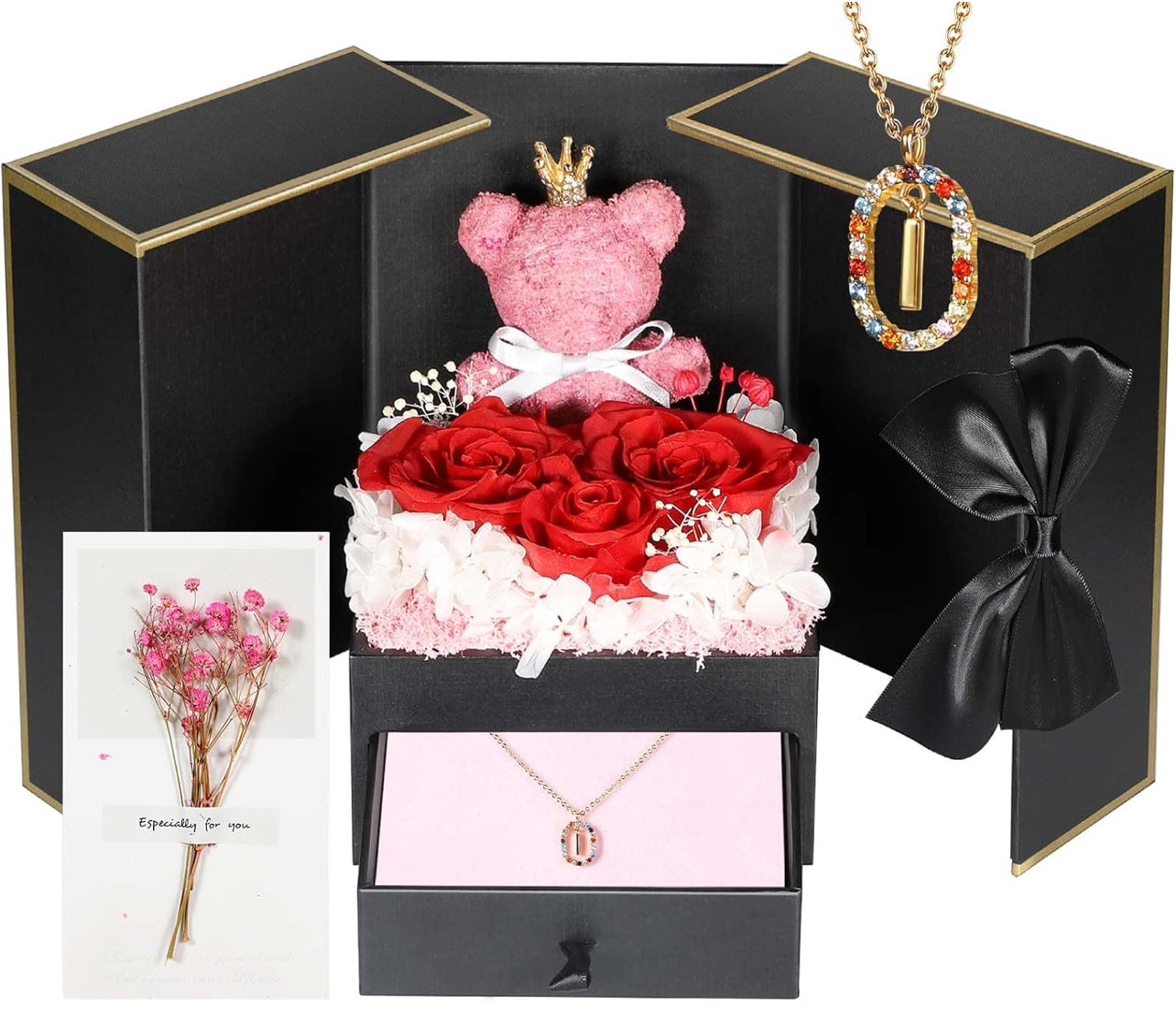 Regalos de cumpleaños para novia – Rosas reales preservadas con collar inicial, regalo significativo de aniversario del día de la madre para ella, esposa, hermana