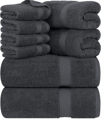 Utopia Towels - Juego de toallas de 8 piezas, 2 toallas de baño, 2 toallas de mano y 4 toallas faciales, 100% algodón hilado en anillo, 600 GSM 