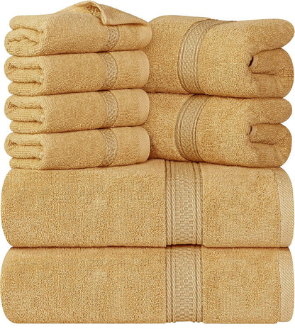 Utopia Towels - Juego de toallas de 8 piezas, 2 toallas de baño, 2 toallas de mano y 4 toallas faciales, 100% algodón hilado en anillo, 600 GSM 
