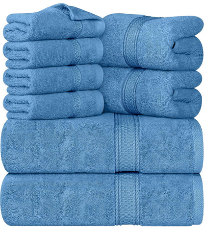 Utopia Towels - Juego de toallas de 8 piezas, 2 toallas de baño, 2 toallas de mano y 4 toallas faciales, 100% algodón hilado en anillo, 600 GSM 