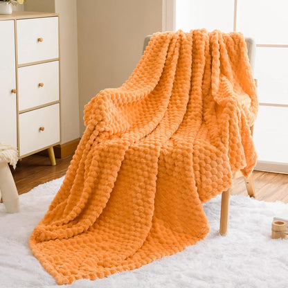 Vessia Manta de franela de forro polar, jacquard 3D naranja claro, manta mullida y cálida para sofá, cama, silla, 300 GSM