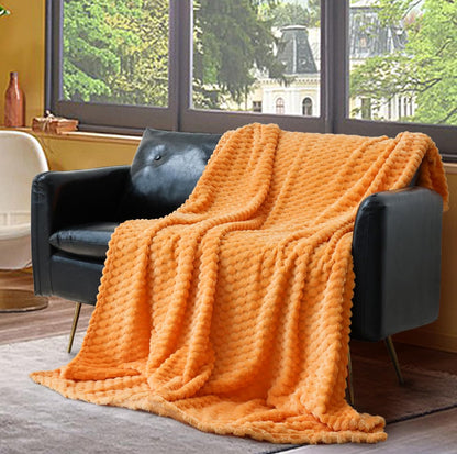 Vessia Manta de franela de forro polar, jacquard 3D naranja claro, manta mullida y cálida para sofá, cama, silla, 300 GSM
