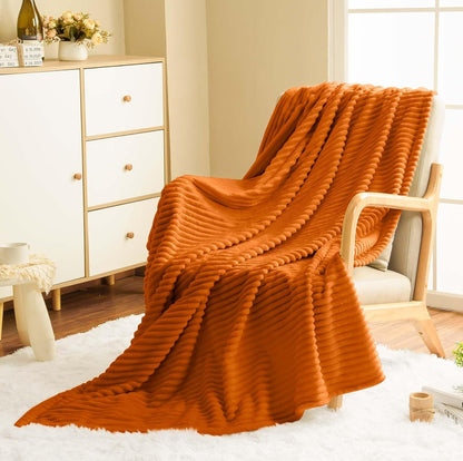 Vessia Manta de franela de forro polar, jacquard 3D naranja claro, manta mullida y cálida para sofá, cama, silla, 300 GSM