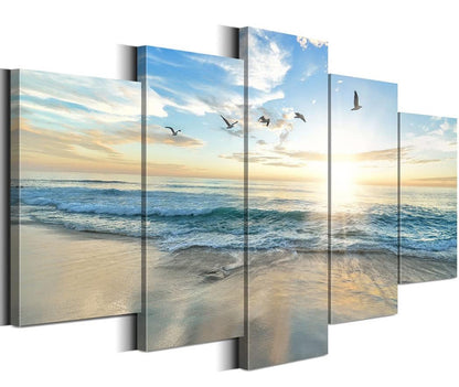 Biufo Lienzo de paisaje marino para pared, diseño de amanecer en el mar, imagen de playa, océano, obra de arte para oficina, dormitorio, sala 