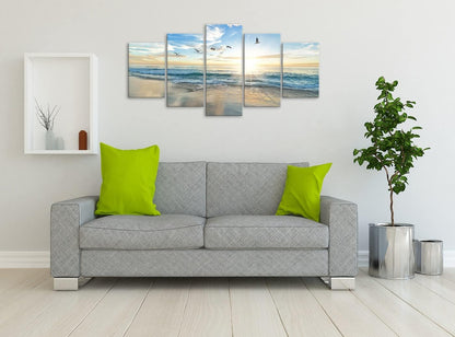 Biufo Lienzo de paisaje marino para pared, diseño de amanecer en el mar, imagen de playa, océano, obra de arte para oficina, dormitorio, sala 