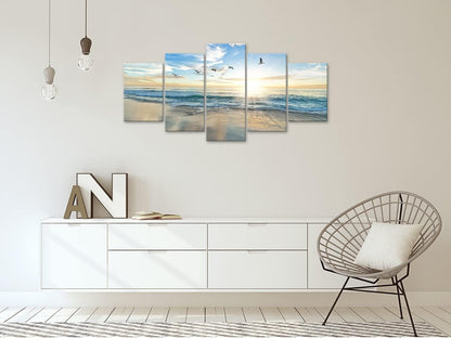 Biufo Lienzo de paisaje marino para pared, diseño de amanecer en el mar, imagen de playa, océano, obra de arte para oficina, dormitorio, sala 