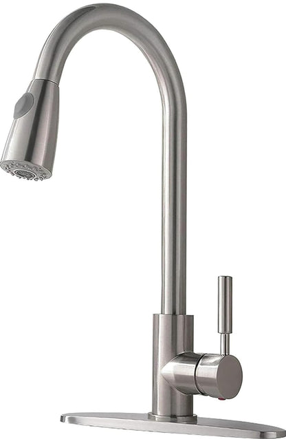 Comllen Grifo de cocina de níquel cepillado con rociador extraíble, grifos de cocina de acero inoxidable 