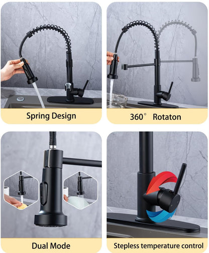 Grifo de cocina duradero con rociador extraíble, control de temperatura, giratorio de 360° 