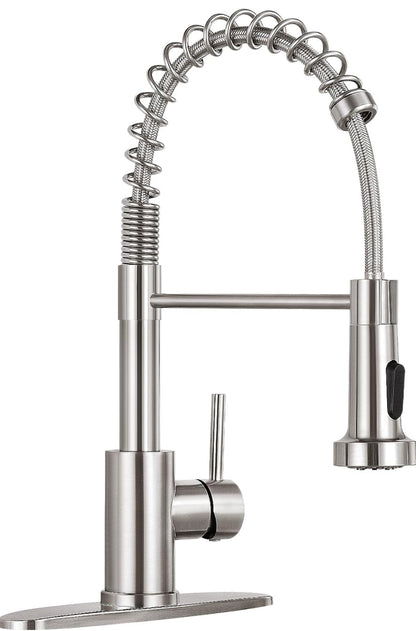 HGN Grifo de cocina con rociador extraíble, grifos comerciales de fregadero de cocina de resorte de una sola manija 