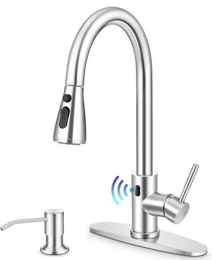 Herogo - Grifo de fregadero de cocina sin contacto con rociador extraíble, grifo de cocina activado inteligente de acero inoxidable de níquel cepillado 