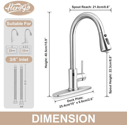 Herogo - Grifo de fregadero de cocina sin contacto con rociador extraíble, grifo de cocina activado inteligente de acero inoxidable de níquel cepillado 