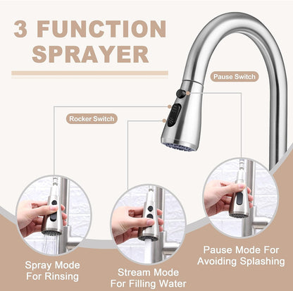 Herogo - Grifo de fregadero de cocina sin contacto con rociador extraíble, grifo de cocina activado inteligente de acero inoxidable de níquel cepillado 