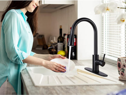 Grifo de cocina sin contacto con rociador extraíble, negro de arco alto de una sola manija, grifo de fregadero de cocina 