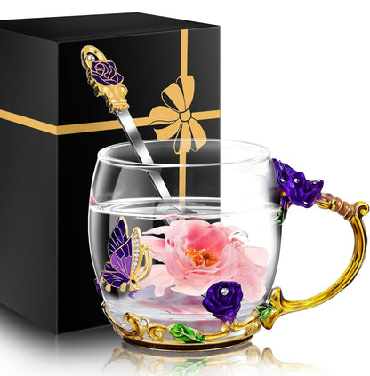 Juego de tazas de té de vidrio para mujer, taza bonita, Navidad, cumpleaños, ideas de regalo, nuevo paso, mamá, hija, hijo 