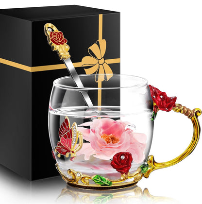 Juego de tazas de té de vidrio para mujer, taza bonita, Navidad, cumpleaños, ideas de regalo, nuevo paso, mamá, hija, hijo 