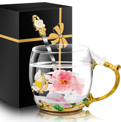 Juego de tazas de té de vidrio para mujer, taza bonita, Navidad, cumpleaños, ideas de regalo, nuevo paso, mamá, hija, hijo 