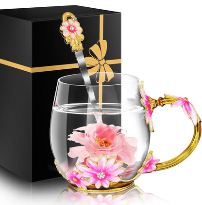 Juego de tazas de té de vidrio para mujer, taza bonita, Navidad, cumpleaños, ideas de regalo, nuevo paso, mamá, hija, hijo 