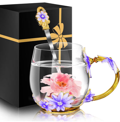 Juego de tazas de té de vidrio para mujer, taza bonita, Navidad, cumpleaños, ideas de regalo, nuevo paso, mamá, hija, hijo 