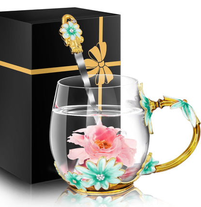 Juego de tazas de té de vidrio para mujer, taza bonita, Navidad, cumpleaños, ideas de regalo, nuevo paso, mamá, hija, hijo 