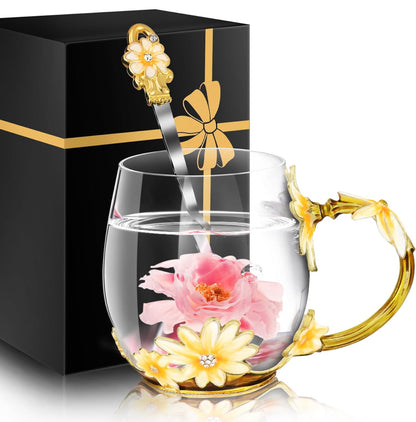 Juego de tazas de té de vidrio para mujer, taza bonita, Navidad, cumpleaños, ideas de regalo, nuevo paso, mamá, hija, hijo 